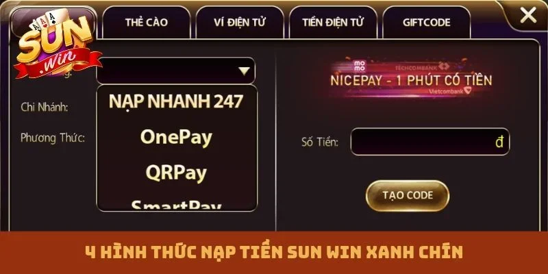 4 hình thức nạp tiền Sun win xanh chín