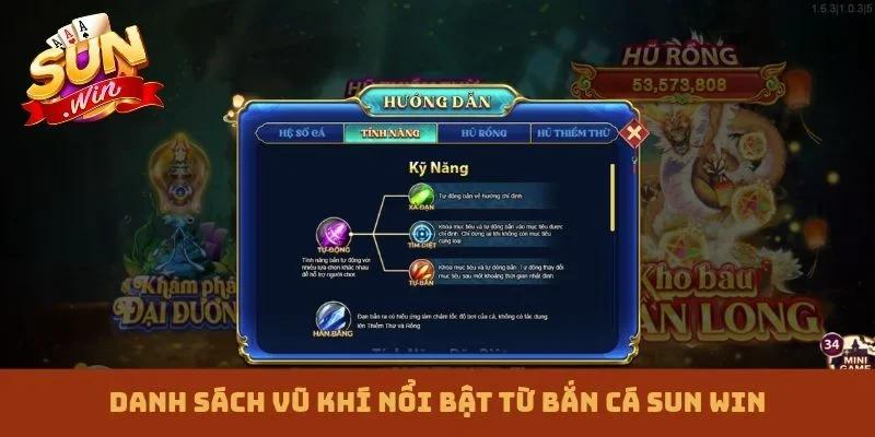 Danh sách vũ khí nổi bật từ bắn cá Sun win